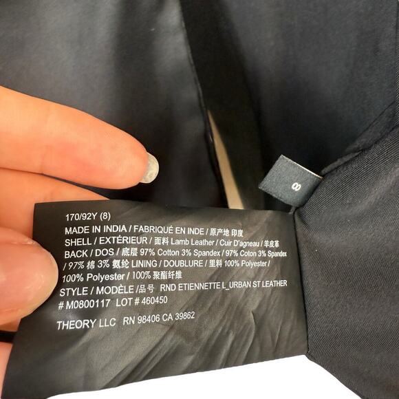 Theory Etiennette Leather Single Breasted Blazer Jacket Edgy Classy Black Size 8 - Picture 6 of 10